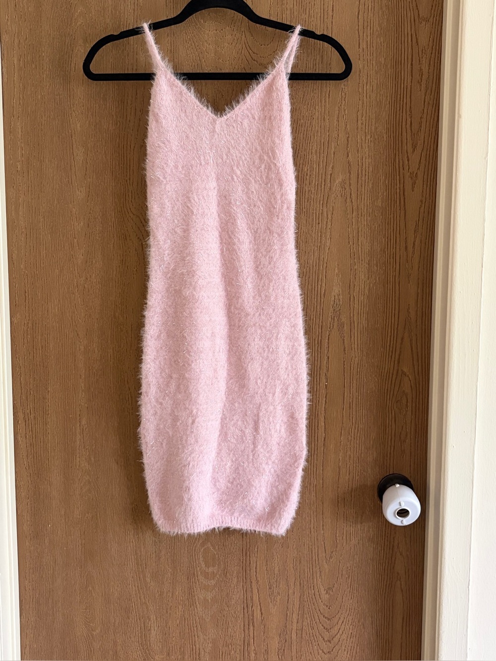 Cider Fuzzy Light Pink V-Neck Slip Dress